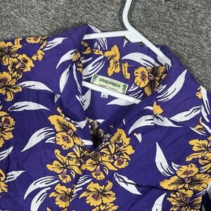 Kamehameha Shirt Mens XS Purple Yellow Hawaiian Aloha Floral Rayon‎ Camp Collar